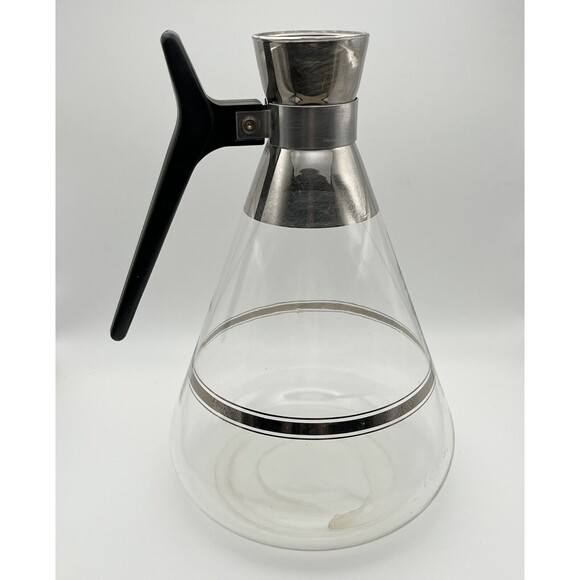 Vintage Inland Glass MCM Large Glass Carafe Pitcher Silver Rim - No Cork/Lid - Picture 2 of 5